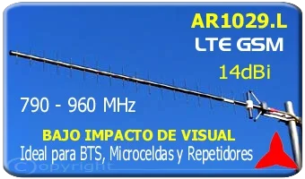 AR1029.L Antena direccional bajo impacto de visual 790 - 960 MHz 14 dBi 4G GSM GSM-R LTE